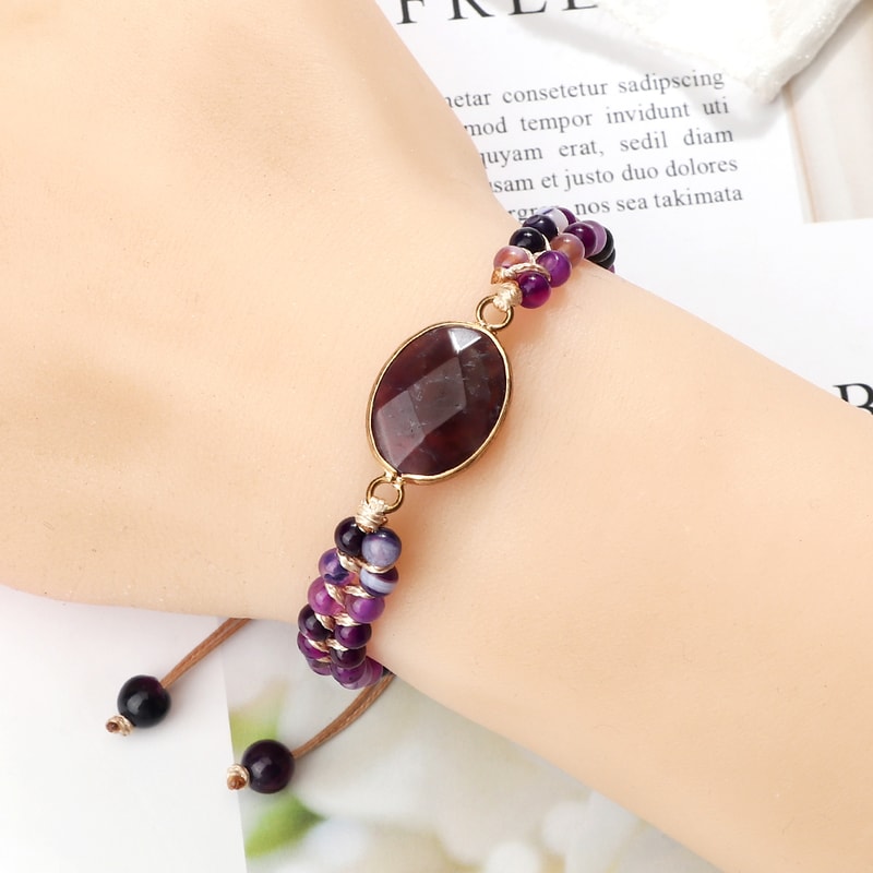 Purple Crystal Agate Stone Wrap Bracelet Yoga Beaded Charm Bracelet For Women And Men Bohemian Jewe 2