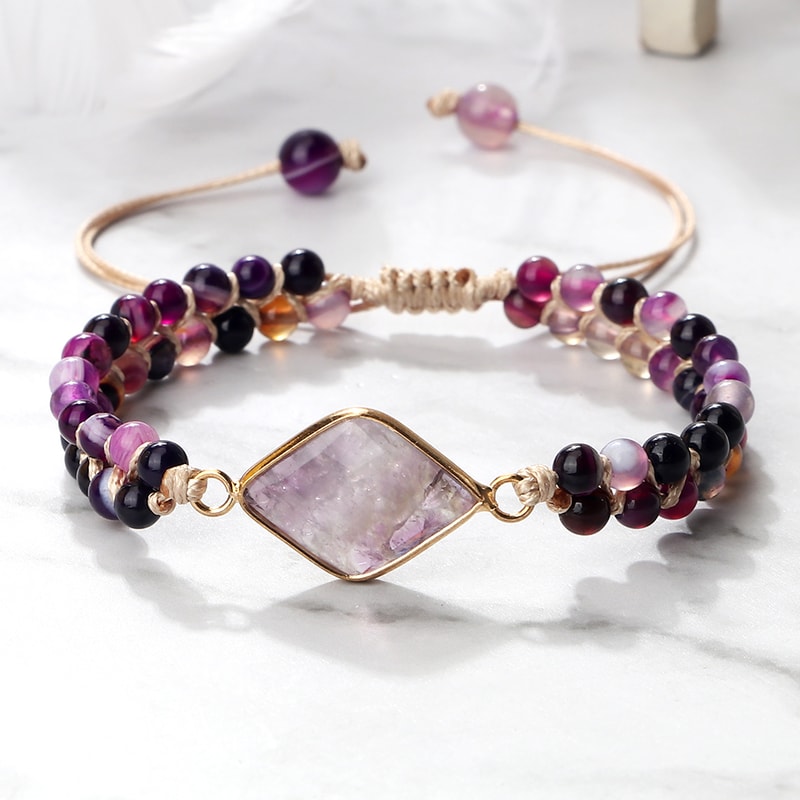 Purple Crystal Agate Stone Wrap Bracelet Yoga Beaded Charm Bracelet For Women And Men Bohemian Jewe 3