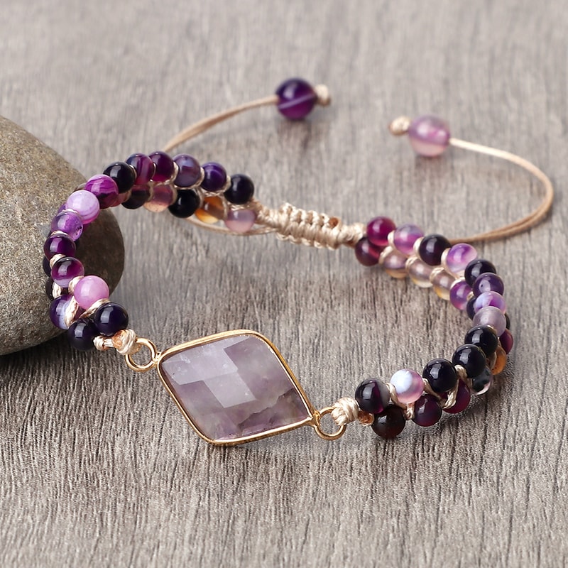 Purple Crystal Agate Stone Wrap Bracelet Yoga Beaded Charm Bracelet For Women And Men Bohemian Jewe 6