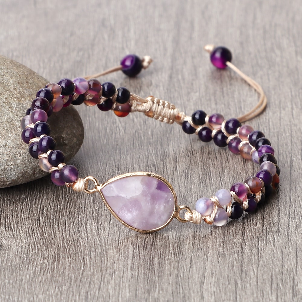 Purple Crystal Agate Stone Wrap Bracelet Yoga Beaded Charm Bracelet For Women And Men Bohemian Jewe 7