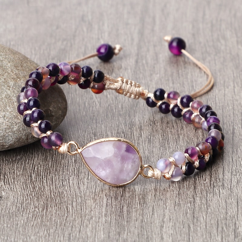 Purple Crystal Agate Stone Wrap Bracelet Yoga Beaded Charm Bracelet For Women And Men Bohemian Jewe 7