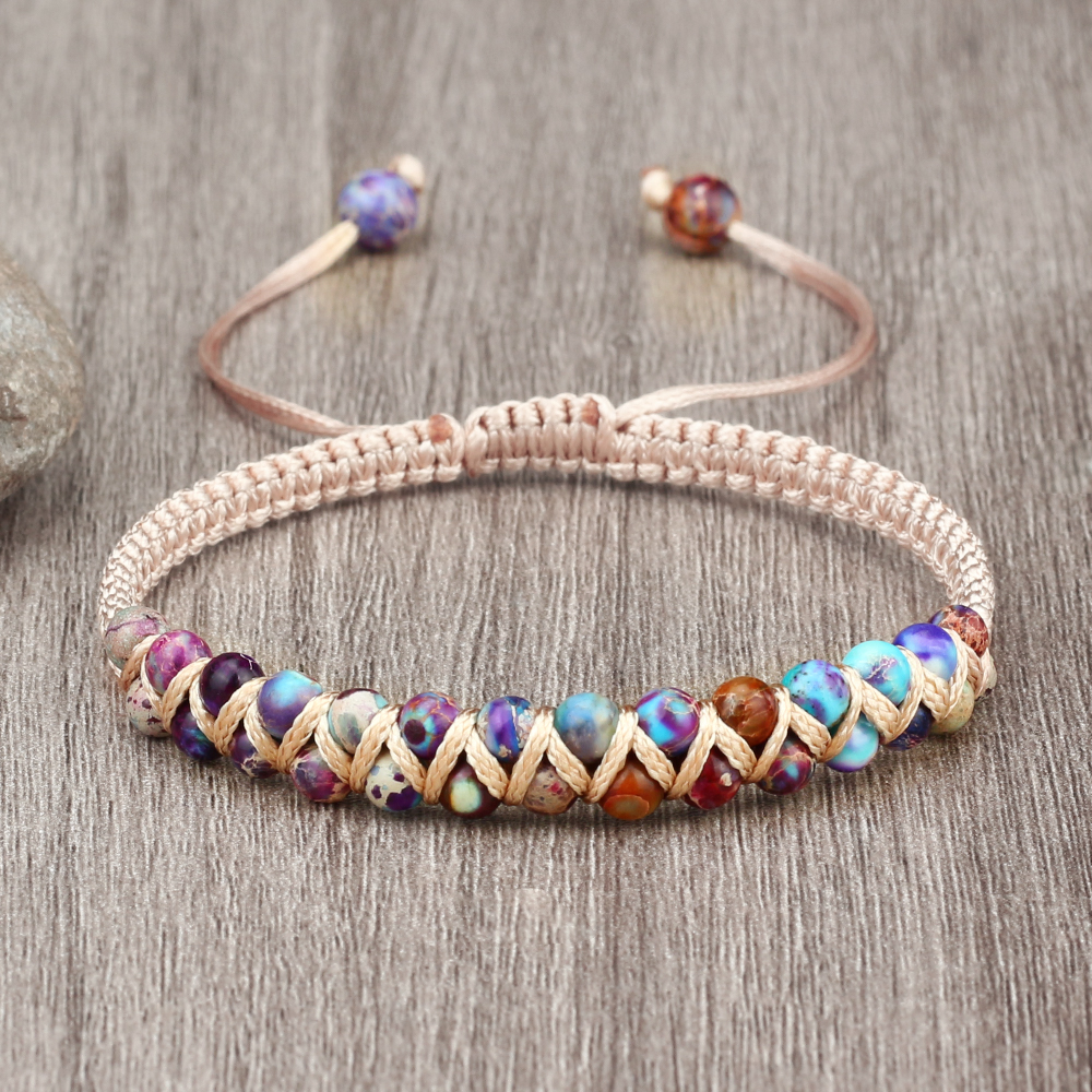 Vintage Natural Stone Beads Bracelets For Women Men Handmade Adjustable Braided Rope Meditation Jew 0