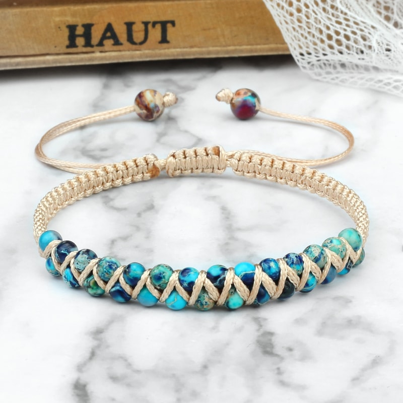 Vintage Natural Stone Beads Bracelets For Women Men Handmade Adjustable Braided Rope Meditation Jew 2