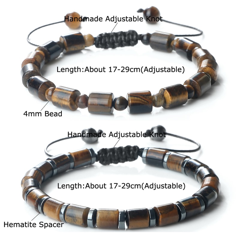 Men Cylindrical Tiger Eye Stone Bracelet, Nature Stripe Agate Beads, Reiki Healing Jewelry, Women Charm Pulsera
