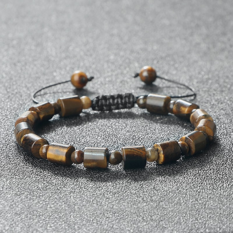 Men Cylindrical Tiger Eye Stone Bracelet, Nature Stripe Agate Beads, Reiki Healing Jewelry, Women Charm Pulsera