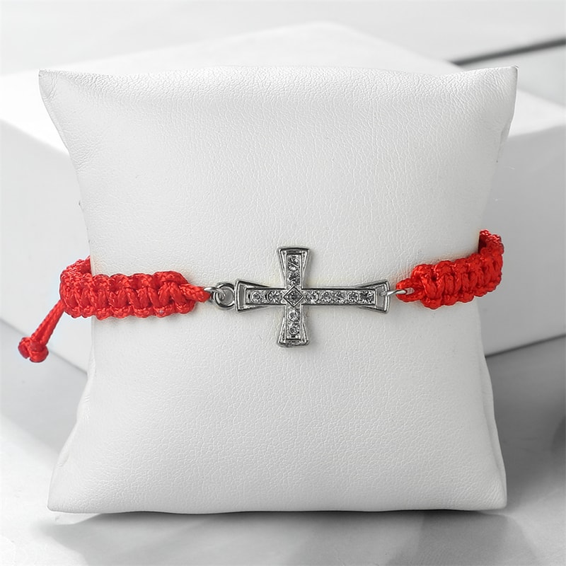 Men Crystal Cross Pendant Bracelet Adjustable Red Black Braided Friendship Jewelry For Women 4