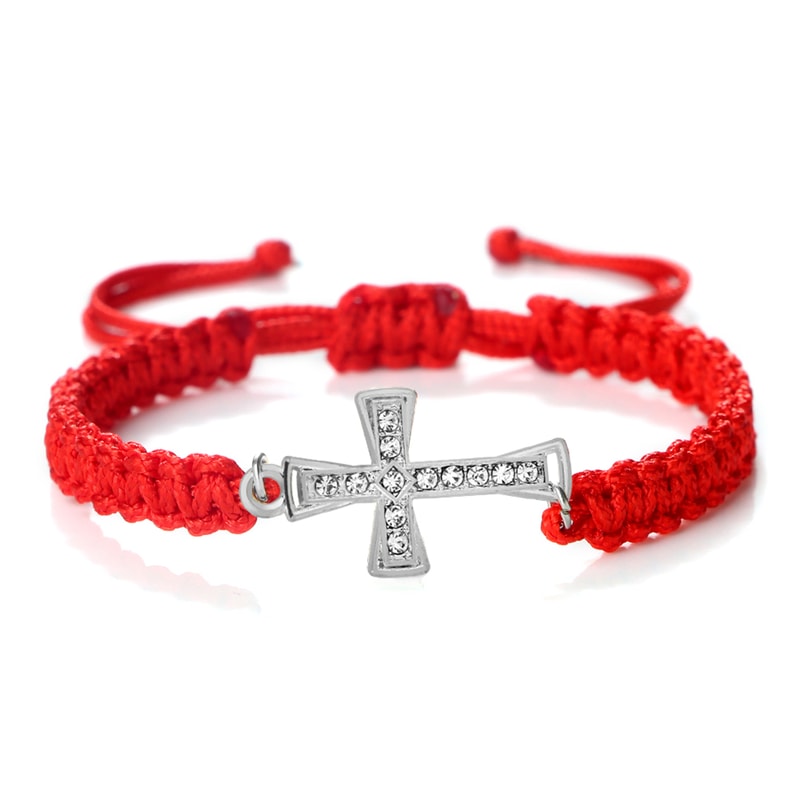 Men Crystal Cross Pendant Bracelet Adjustable Red Black Braided Friendship Jewelry For Women 5