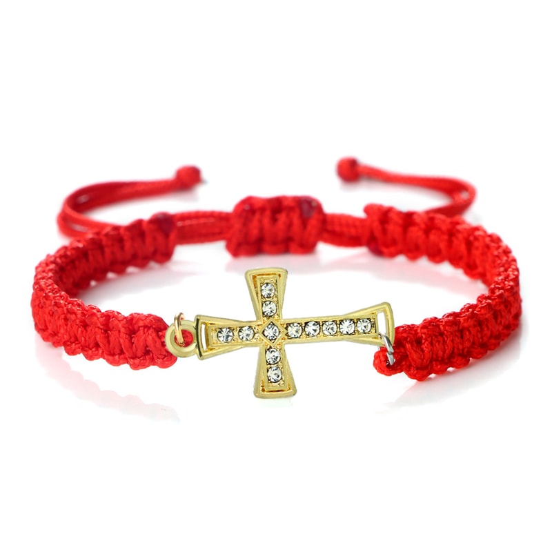 Men Crystal Cross Pendant Bracelet Adjustable Red Black Braided Friendship Jewelry For Women 6