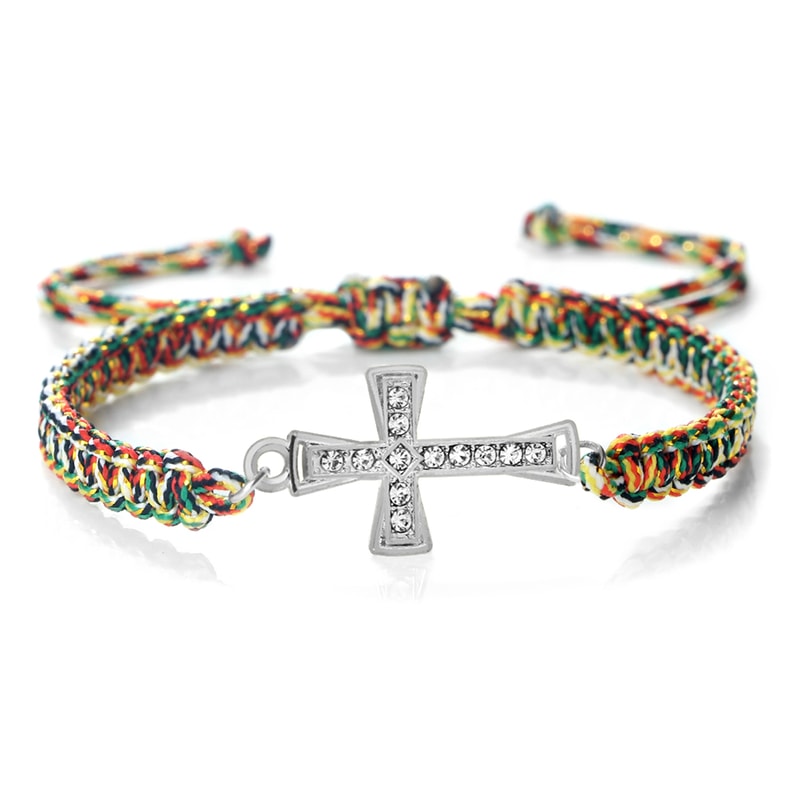 Men Crystal Cross Pendant Bracelet Adjustable Red Black Braided Friendship Jewelry For Women 7