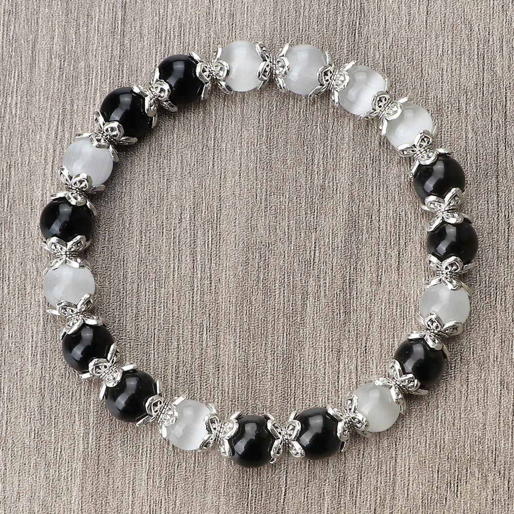 Natural Stone White Bracelet For Women Pink Quartz Onyx Agates Lava Beads Stretch Bangles 0