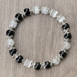 natural stone white bracelet for women, pink quartz onyx agates, lava beads stretch bangles