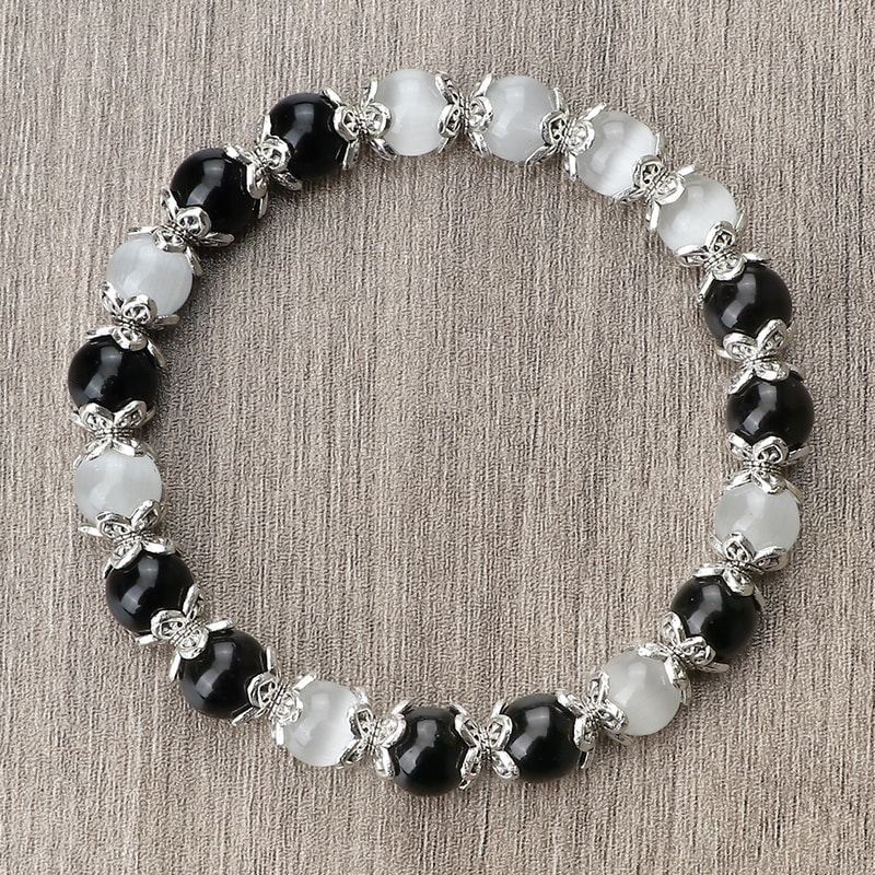 Natural Stone White Bracelet For Women Pink Quartz Onyx Agates Lava Beads Stretch Bangles 0