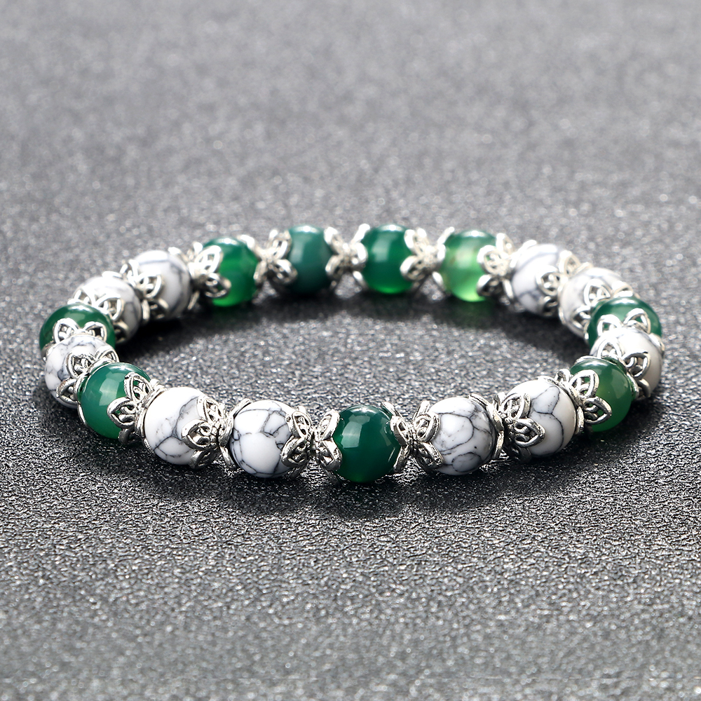 Natural Stone White Bracelet For Women Pink Quartz Onyx Agates Lava Beads Stretch Bangles 3