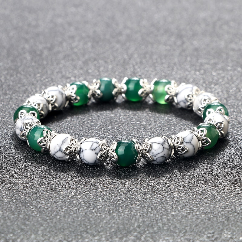 Natural Stone White Bracelet For Women Pink Quartz Onyx Agates Lava Beads Stretch Bangles 3