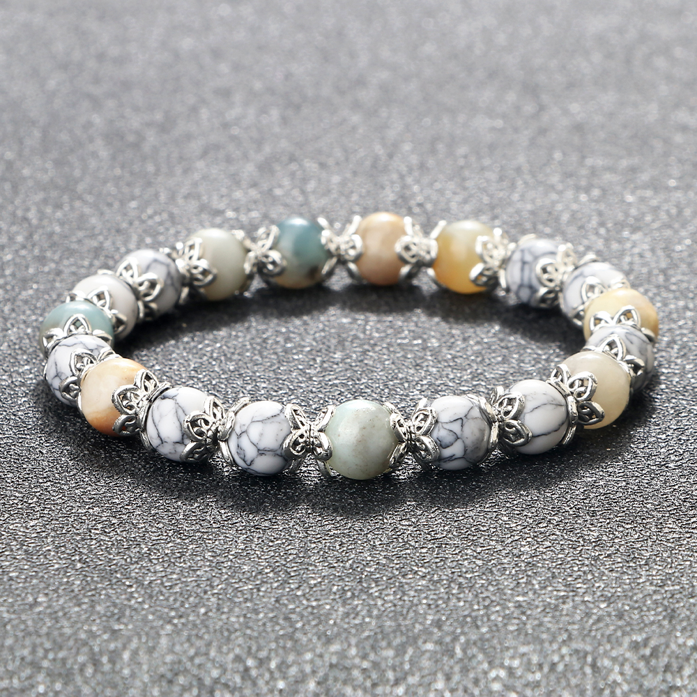 Natural Stone White Bracelet For Women Pink Quartz Onyx Agates Lava Beads Stretch Bangles 4