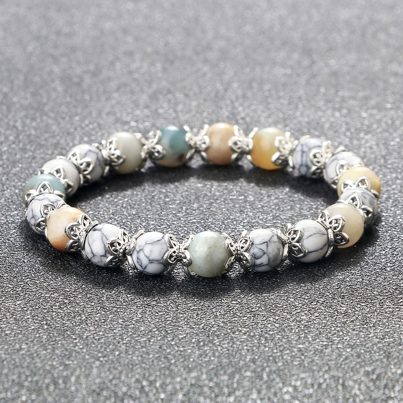 Natural Stone White Bracelet For Women Pink Quartz Onyx Agates Lava Beads Stretch Bangles 4