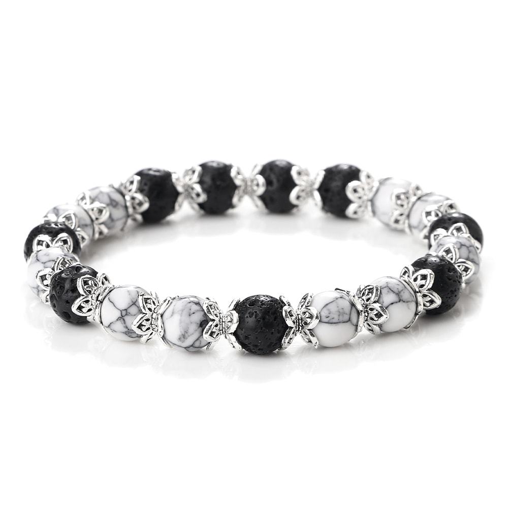 Natural Stone White Bracelet For Women Pink Quartz Onyx Agates Lava Beads Stretch Bangles 6