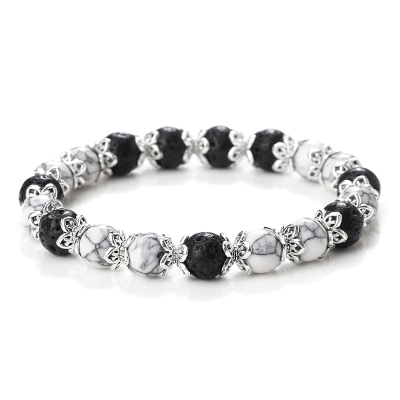 Natural Stone White Bracelet For Women Pink Quartz Onyx Agates Lava Beads Stretch Bangles 6