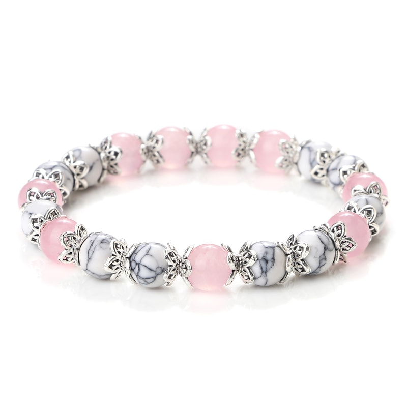 Natural Stone White Bracelet For Women Pink Quartz Onyx Agates Lava Beads Stretch Bangles 10