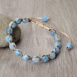 women healing energy bracelet, natural gemstone beads, irregular shaped cut surface beads bracelet charm