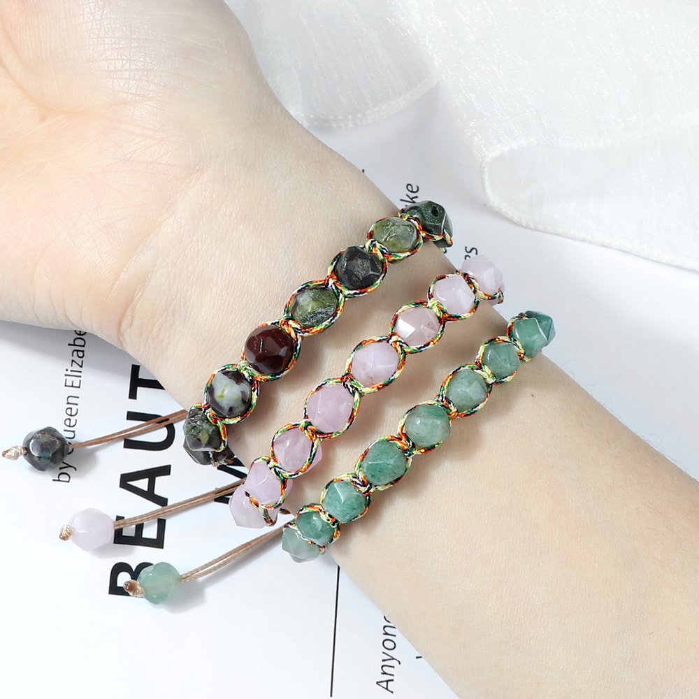 Women Healing Energy Bracelet Natural Gemstone Beads Irregular Shaped Cut Surface Beads Bracelet Ch 1