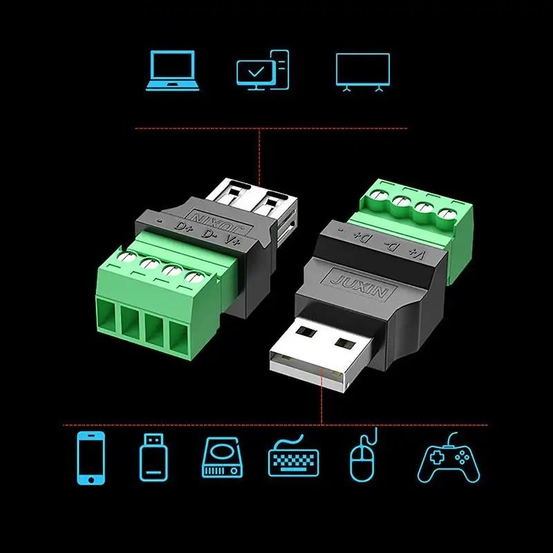 High Quality USB Solderless Plug USB Male Female Mobile Phone Connector 4
