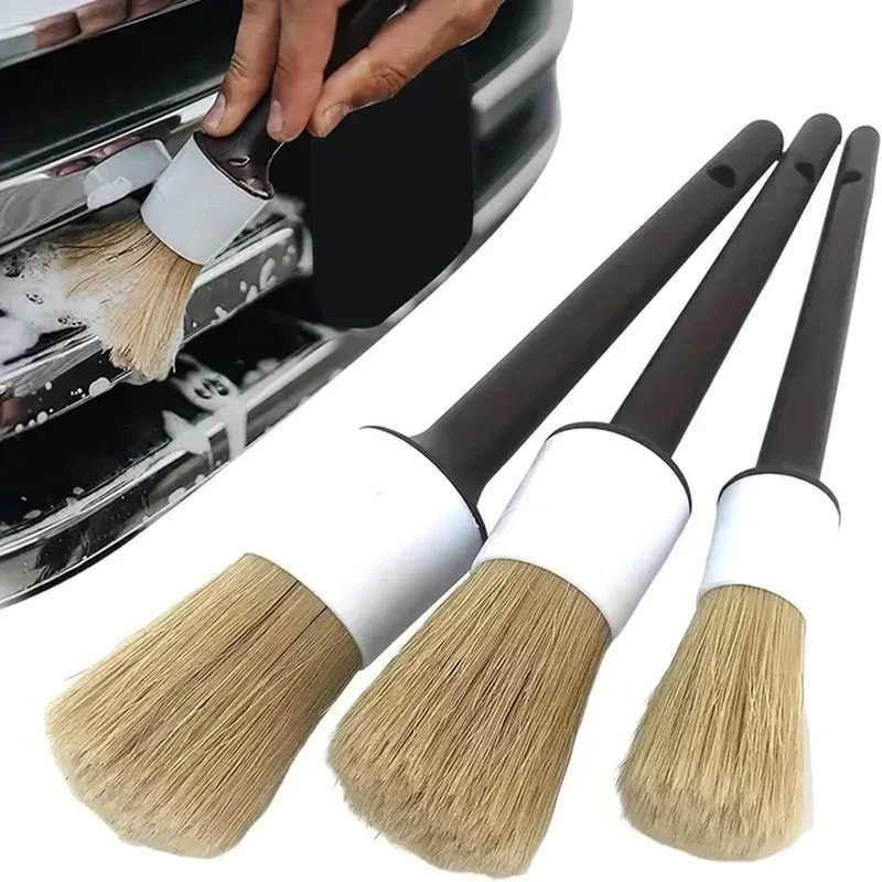 Car Exterior Interior Detail Brush, Boar Hair Bristle Brushes for Car Cleaning, Auto Detail Tools