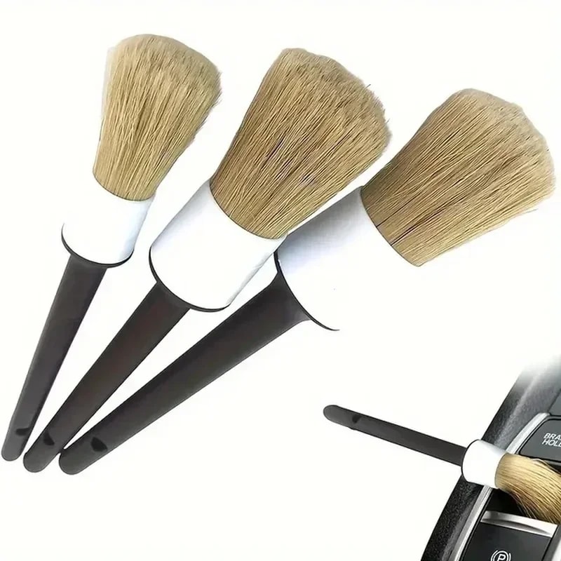 Car Exterior Interior Detail Brush, Boar Hair Bristle Brushes for Car Cleaning, Auto Detail Tools