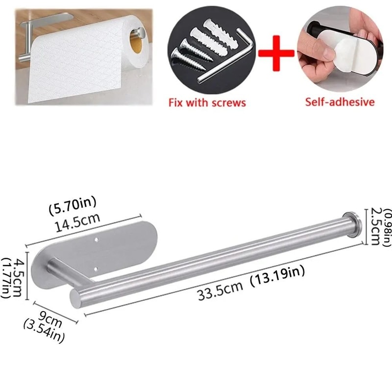 Adhesive Tissue Hanger Kitchen Paper Towel Holder Toilet Roll Paper Dispenser 5