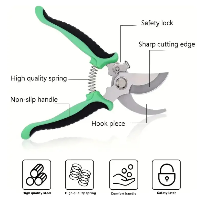 Multifunctional Fruit Scissors with Bird Beak Shape Stainless Steel Blade for Branch Pruning