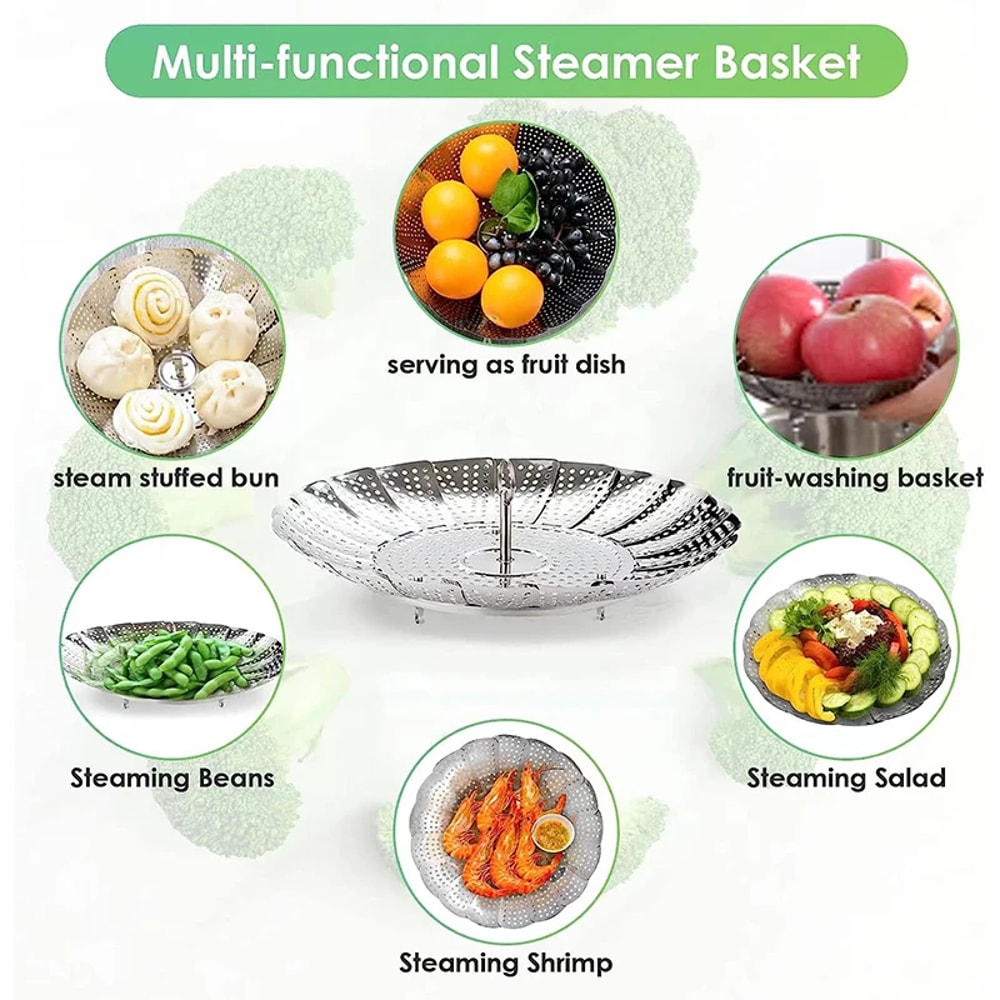 Expandable Collapsible Stainless Steel Steamer Basket Vegetable Insert For Healthy Steam Cooking Fo 2
