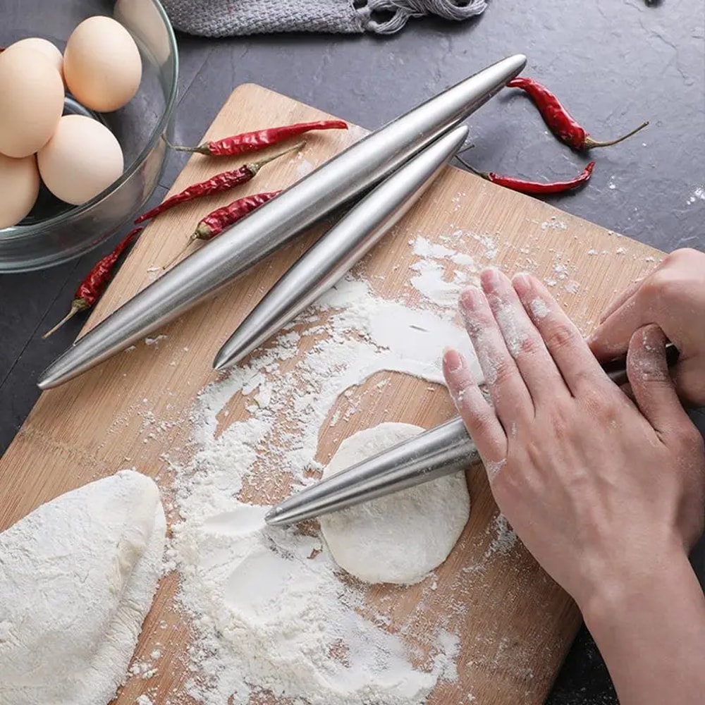 Stainless Steel Rolling Pin Non-Stick for Dough, Pizza, Cookies, Dumplings Kitchen Utensil Baking Tools