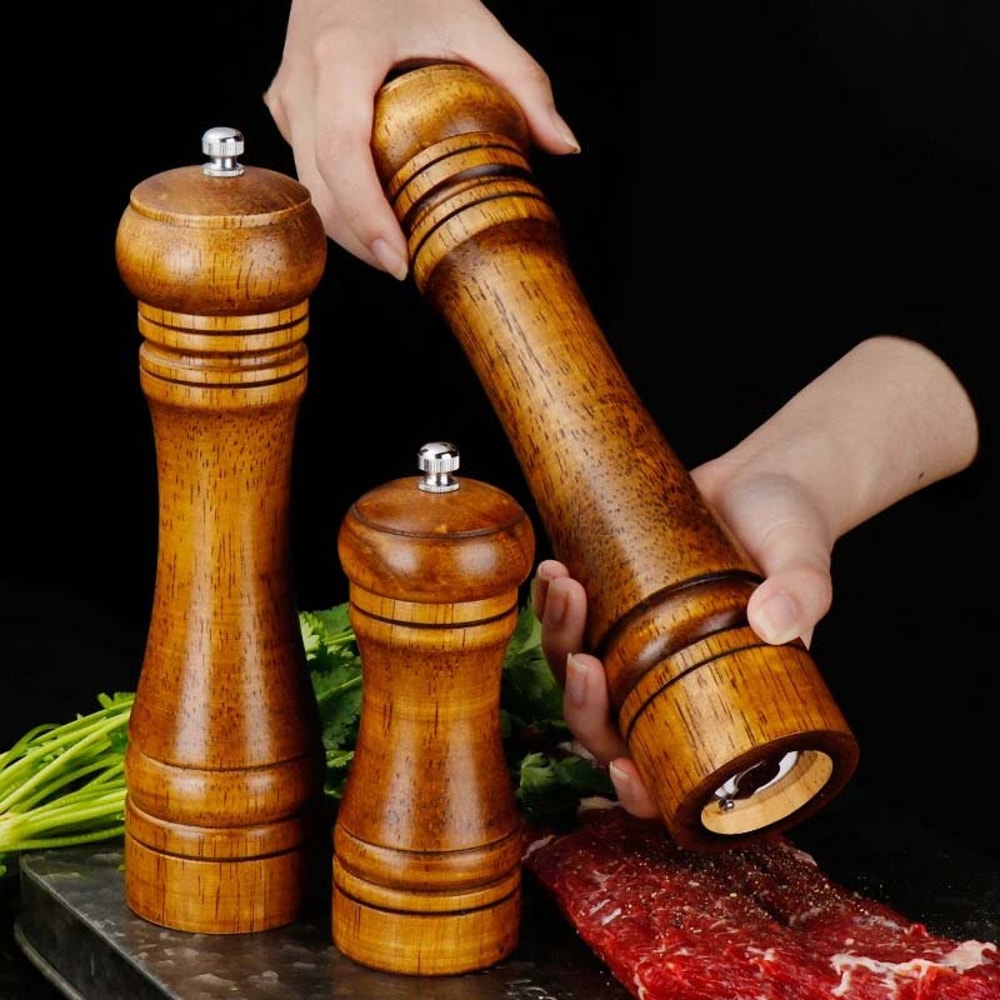 Classical Oak Wood Pepper Spice Mill Grinder Set Handheld Seasoning Adjustable Mills Grinder With C