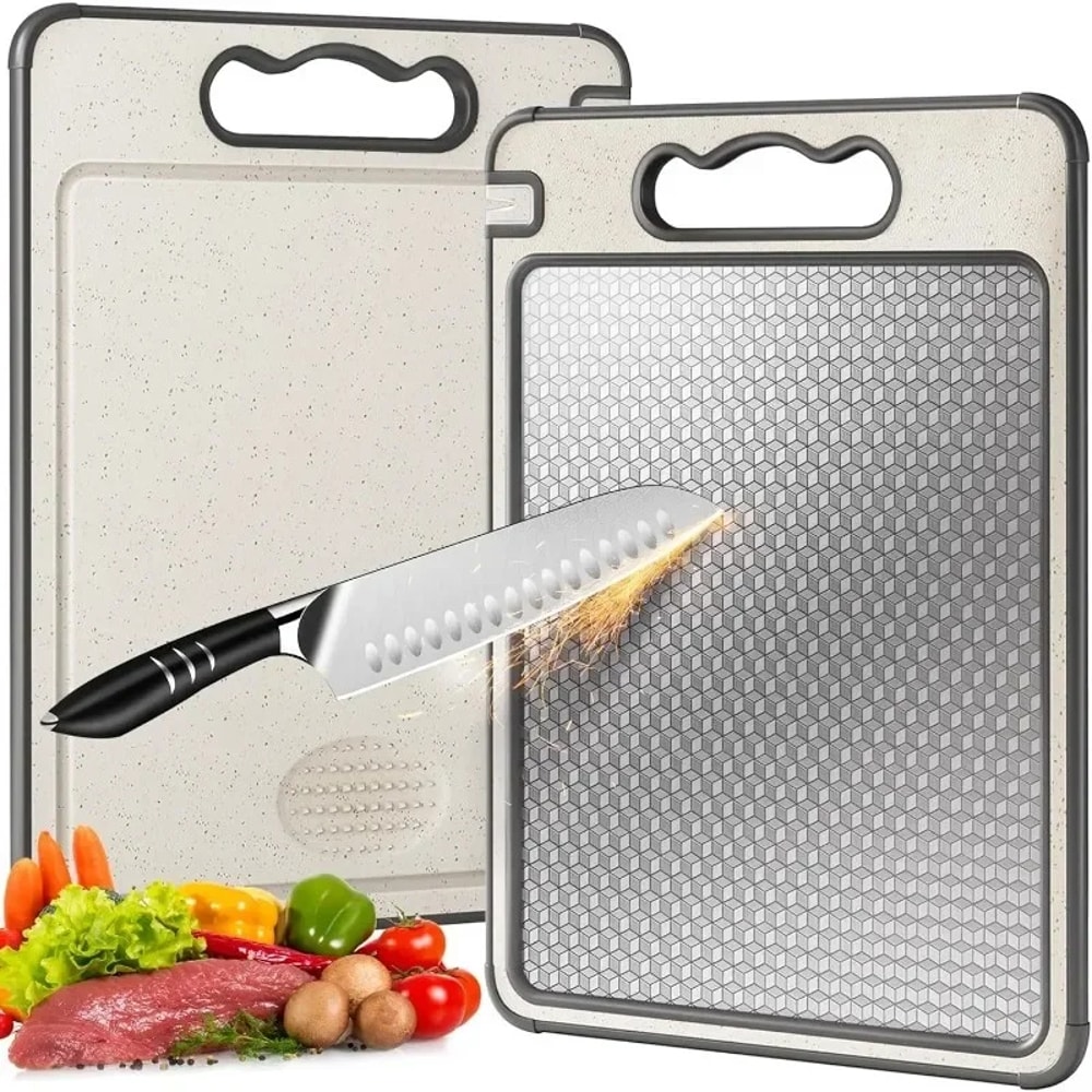 Stainless Steel Cutting Board Set Double Sided Kitchen Chopping Boards Dishwasher Safe Meat And Veg 0