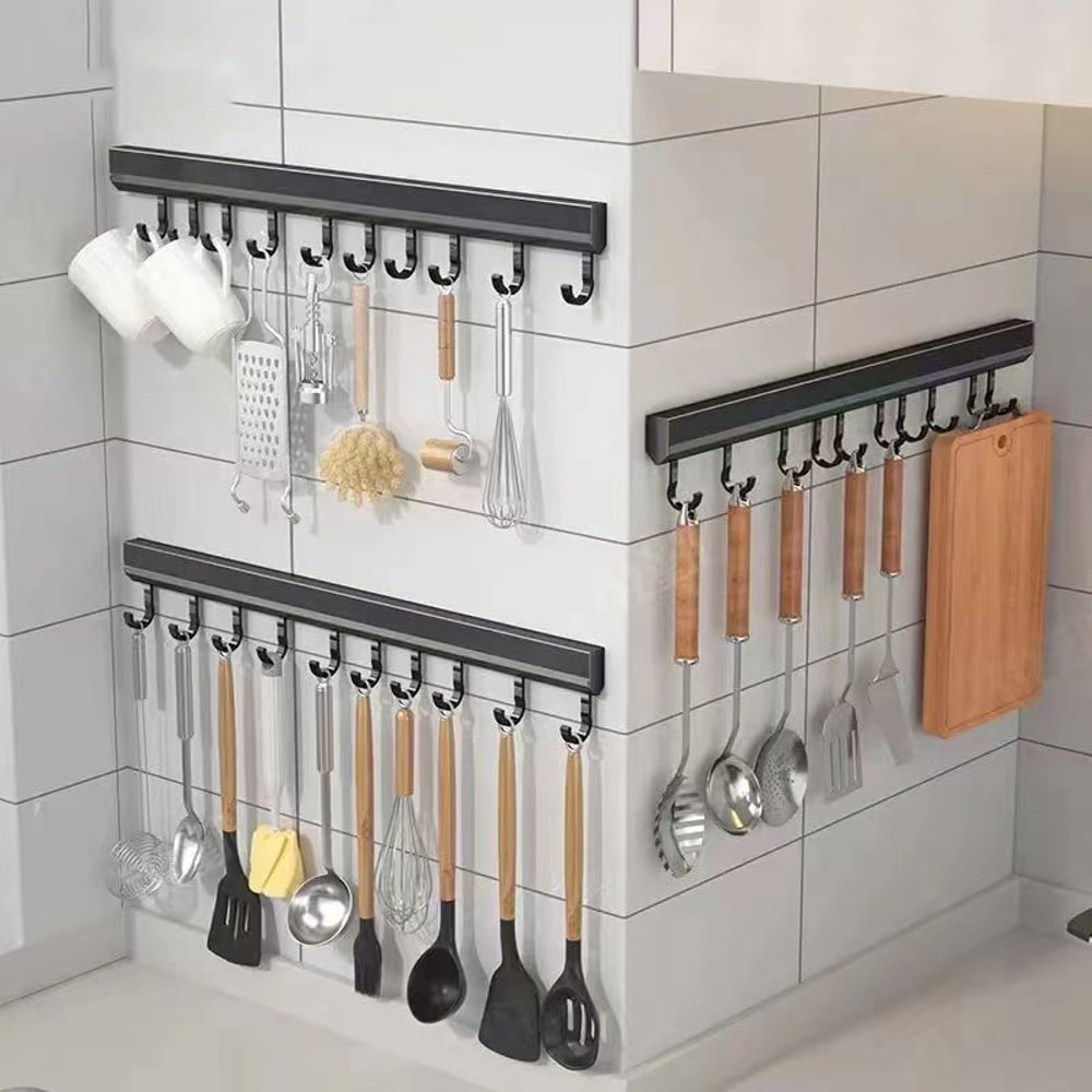 Punch Free Wall Mounted Hooks Rack For Kitchen Utensils Towel Coat Bathroom Storage MultiPurpose Ho 2