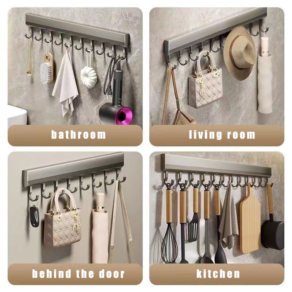 Punch Free Wall Mounted Hooks Rack For Kitchen Utensils Towel Coat Bathroom Storage MultiPurpose Ho 3