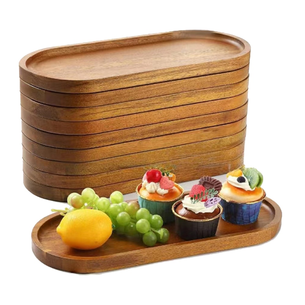 Dessert Plate Solid Wood Tableware Round Rectangle Snack Tray Food Tray For Home Use 2