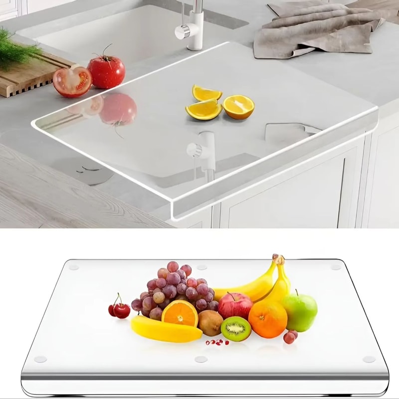 Clear Acrylic Cutting Board for Kitchen Counter with Lip, Non-Slip Charcuterie Board for Countertop, Kitchen Accessories