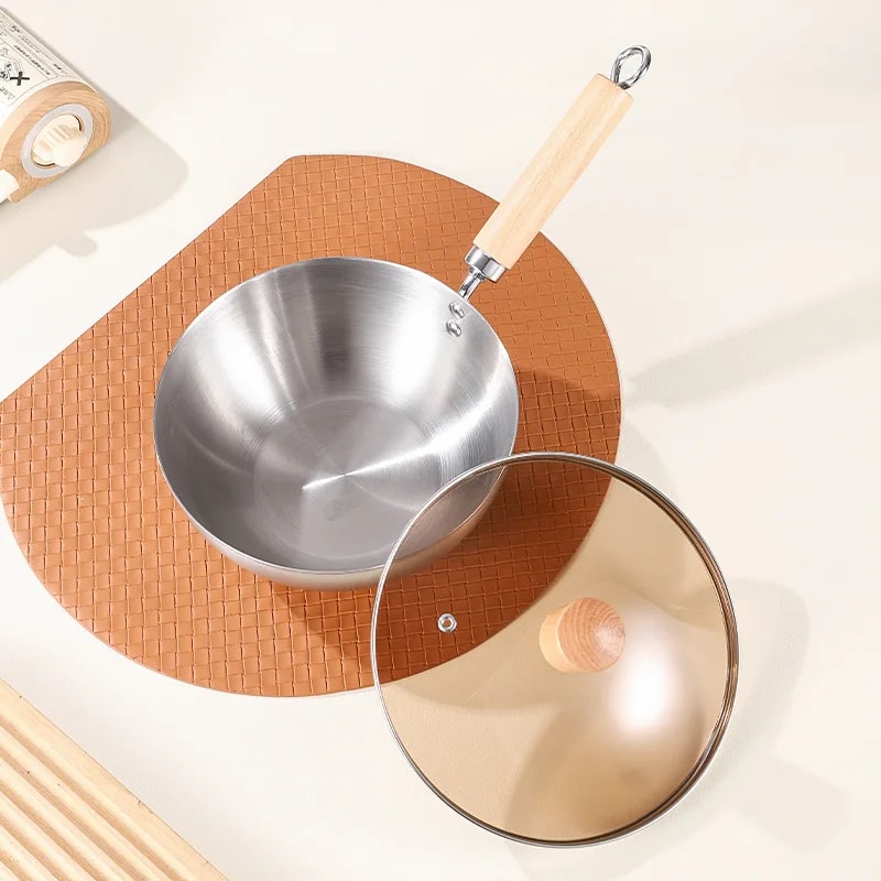 Small Wok Frying Pan, Stainless Steel Non-Stick Skillet for Home Kitchen Use, Induction Cooker, Gas Stove