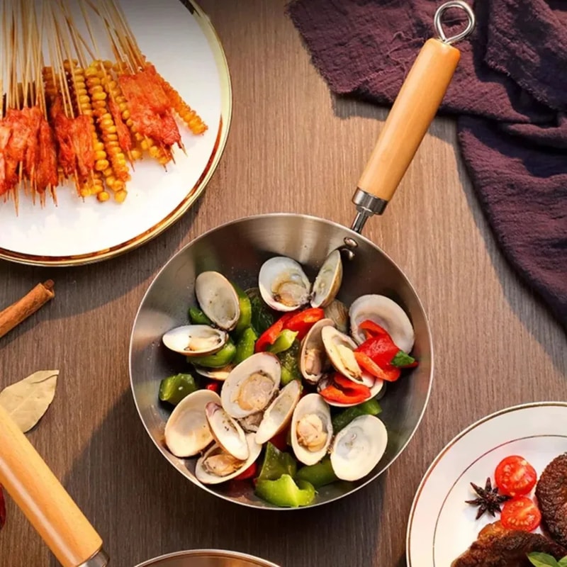 Small Wok Frying Pan, Stainless Steel Non-Stick Skillet for Home Kitchen Use, Induction Cooker, Gas Stove