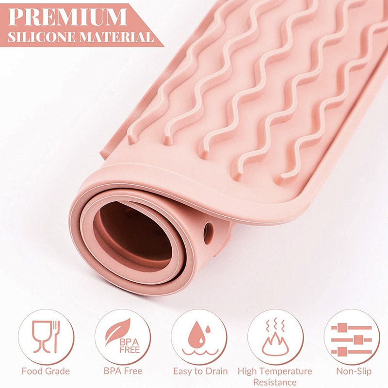 Large Size Silicone Drainer Mat, Non-Slip Heat Resistant Waterproof Dish Drying Mat, Countertop Dry Pad