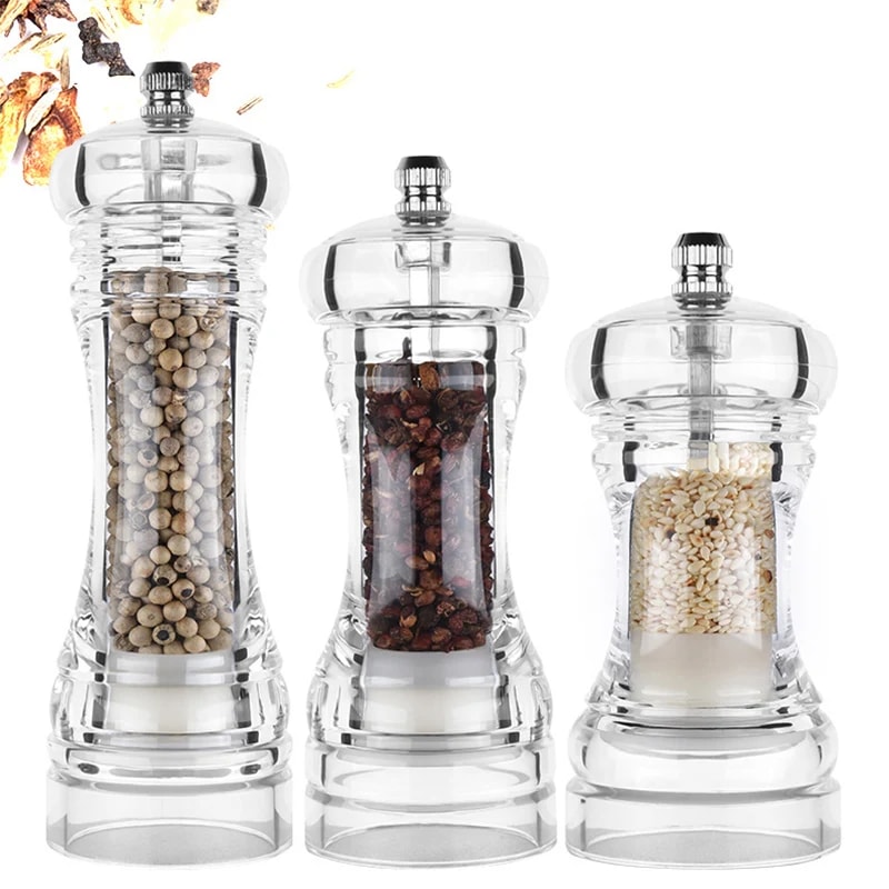 Acrylic Pepper Grinder, Adjustable Coarseness Salt and Pepper Shakers, Ceramic Rotor Kitchen Accessory