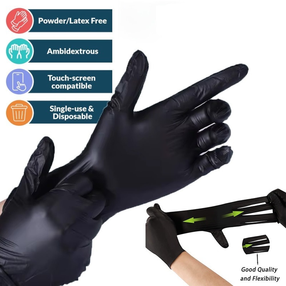 Disposable Black Nitrile Gloves Household Use Latex Free Powder Free Cleaning Gloves For Tattoo Hai