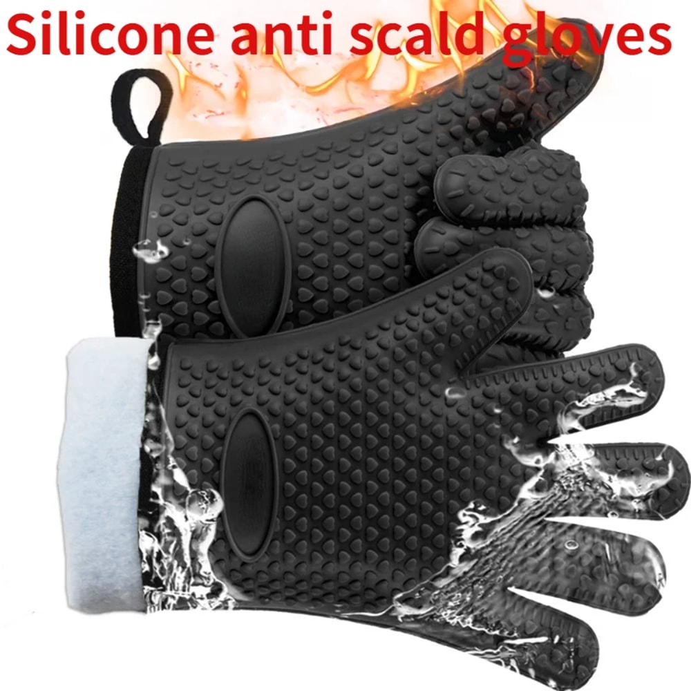 Heat Resistant Silicone Oven Mitts AntiScald Gloves For Baking BBQ Microwave Durable Potholder For 3