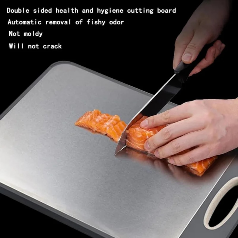 Stainless Steel Double-Sided Cutting Board for Meat, Vegetables, Fruits, Wheat Grass, Kitchen Easy Handle Board