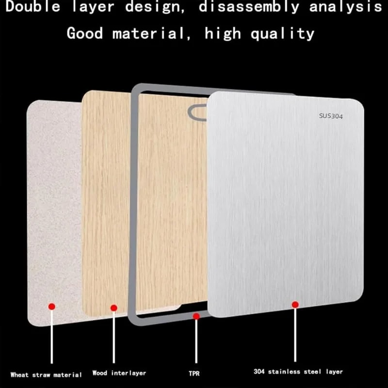 Stainless Steel Double-Sided Cutting Board for Meat, Vegetables, Fruits, Wheat Grass, Kitchen Easy Handle Board