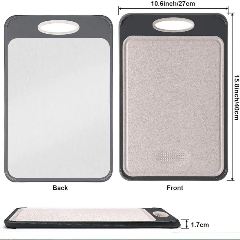 Stainless Steel Double-Sided Cutting Board for Meat, Vegetables, Fruits, Wheat Grass, Kitchen Easy Handle Board
