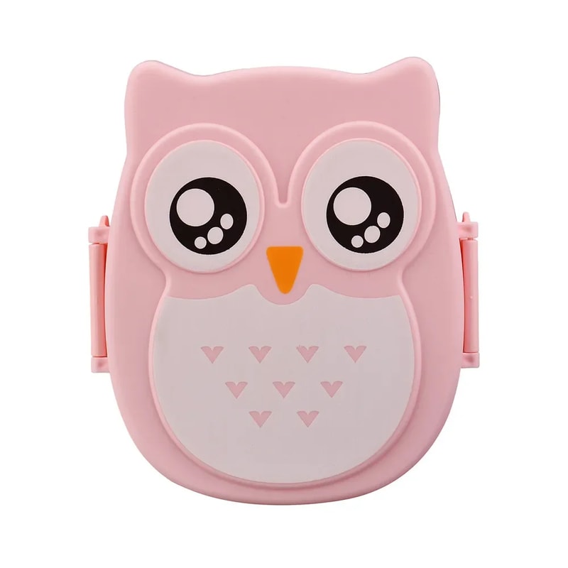 Cartoon Owl Bento Box for Kids, Microwave Safe, Food-Safe Plastic, Portable Lunch Box for School and Office