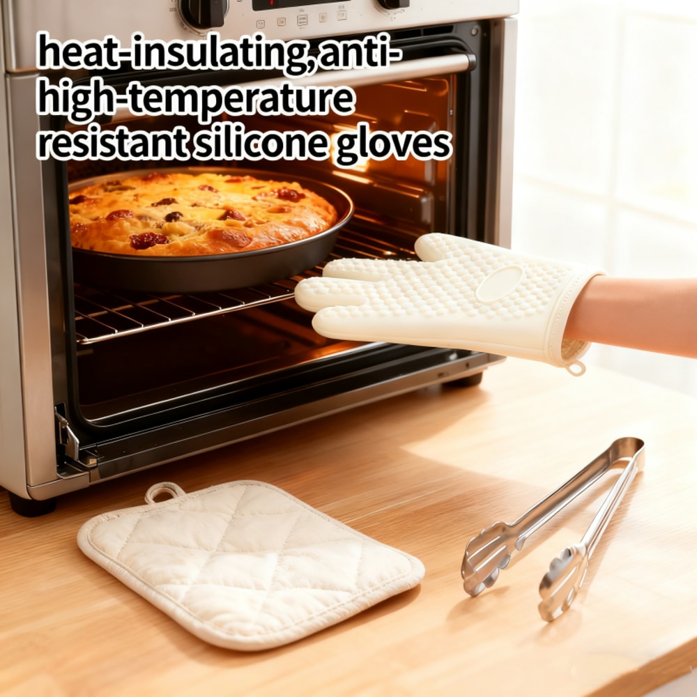 Thick Silicone Anti-Scalding Gloves, Non-Slip Heat Resistant Kitchen Accessories for BBQ, Microwave Oven, Thermal