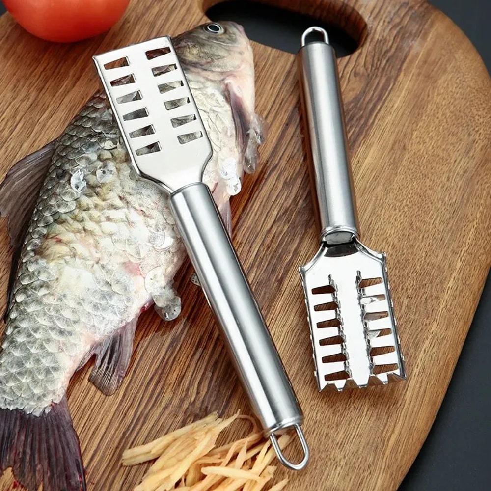 Stainless Steel Fish Scale Knife with Sawtooth Edge, Kitchen Fish Cleaning Tool for Boning Filleting